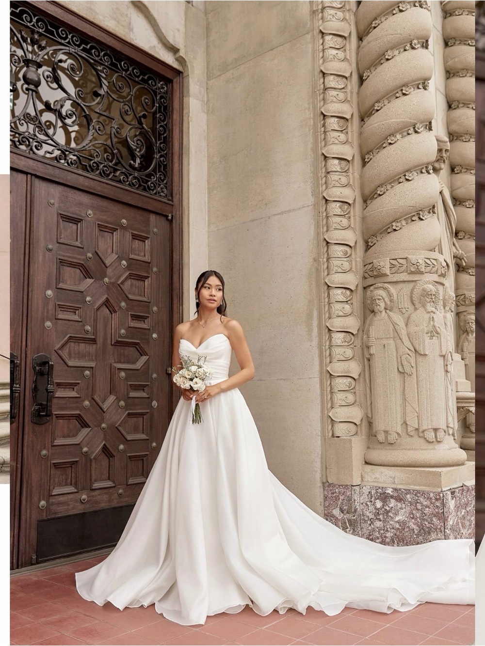 Strapless White Organza Bridal Ball Gown